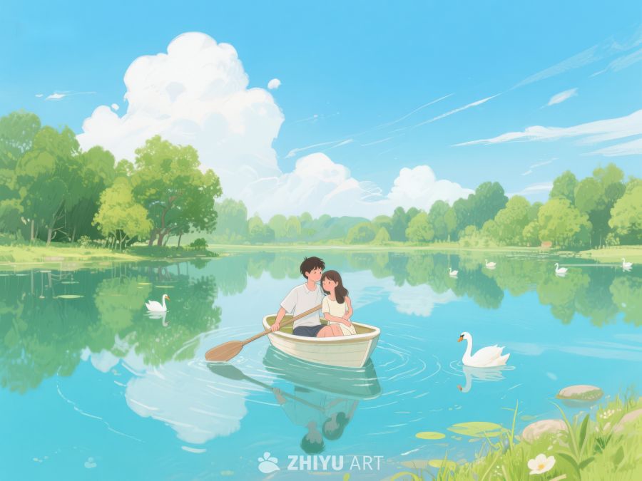 湖上划船的温馨时刻 300