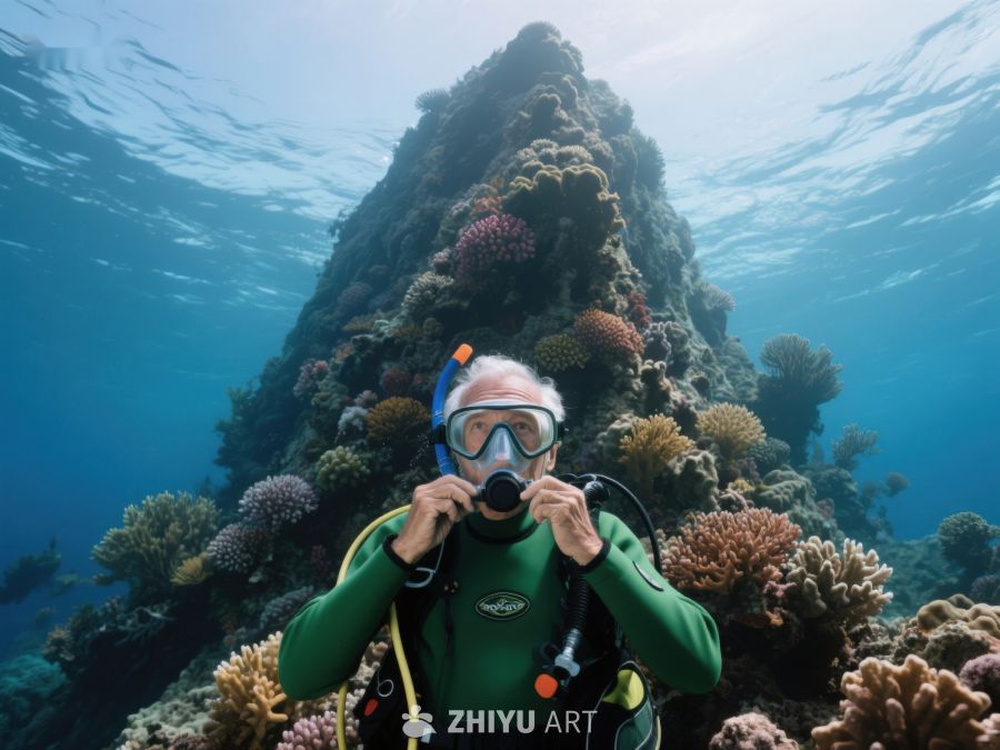 潜水员在珊瑚礁中探索 701