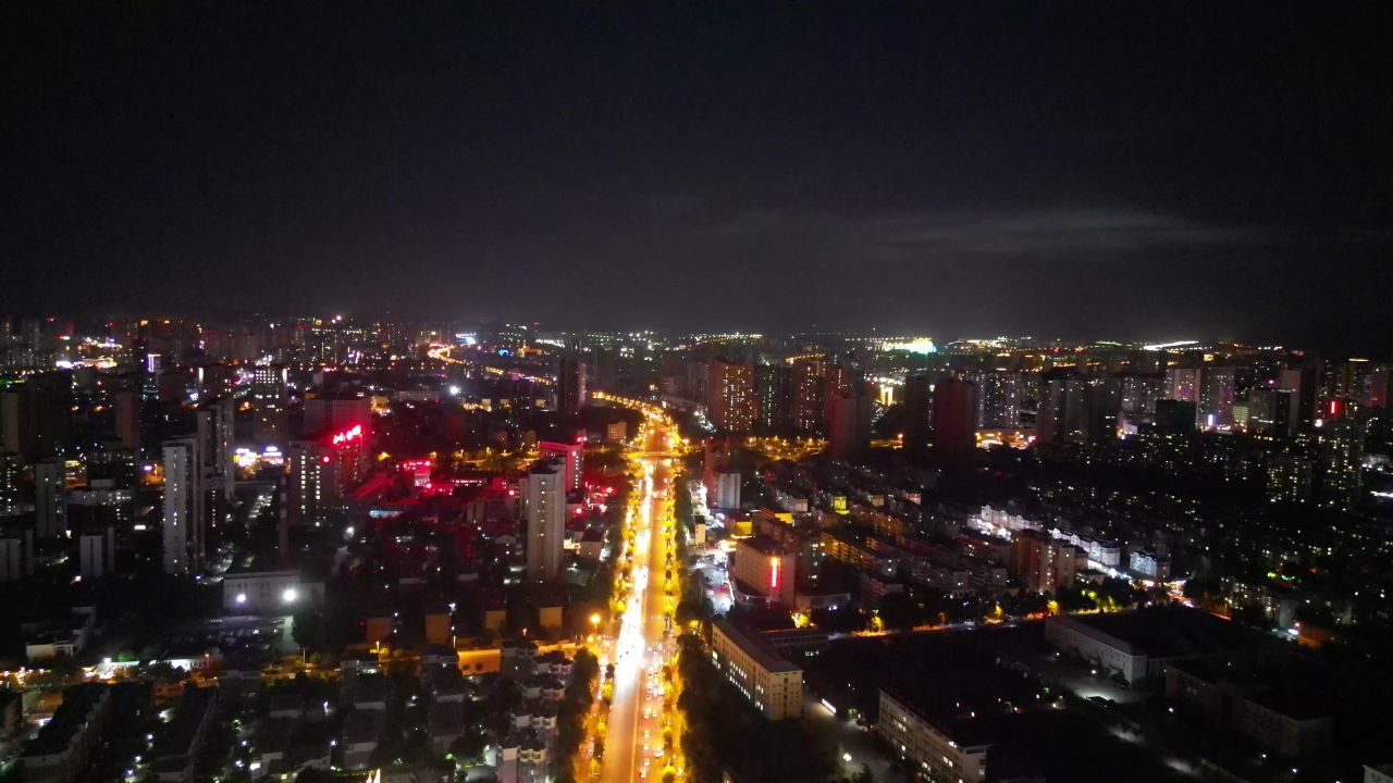 航拍山东泰安城市夜景