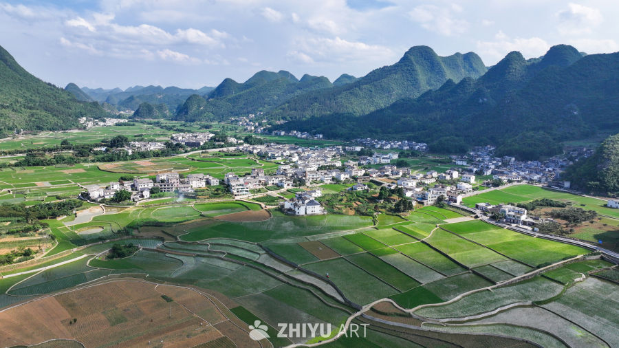 航拍夏日蓝天白云绿色稻田 4