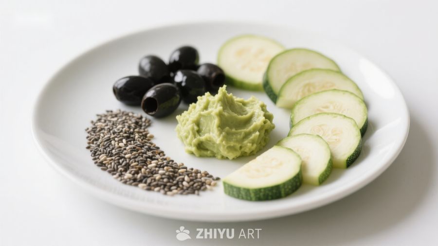 盘中蔬菜与酱料组合