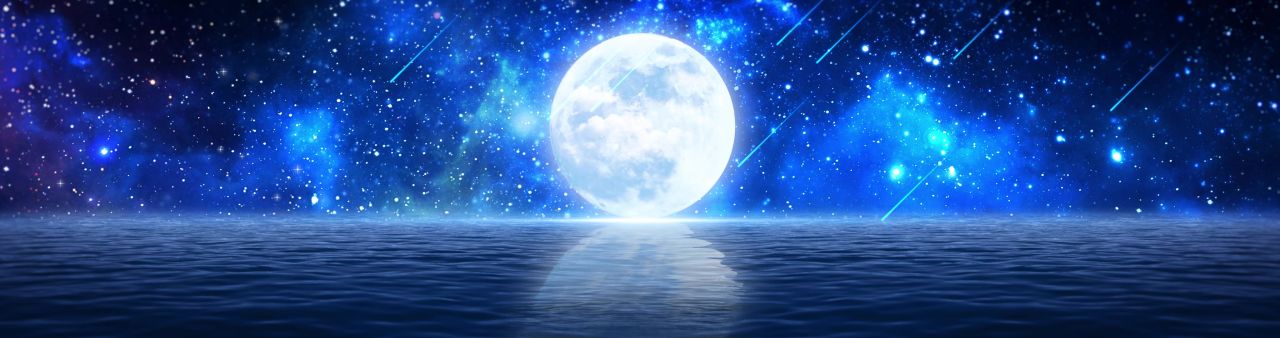 唯美大海上升月亮白月光蓝色夜空圆月明月大屏幕舞台LED视频  84