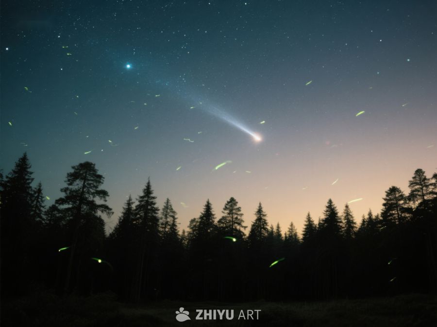 夜空流星划过森林剪影 267