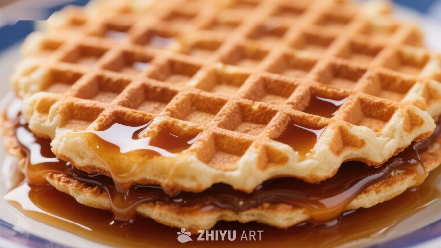 金黄松饼淋上糖浆