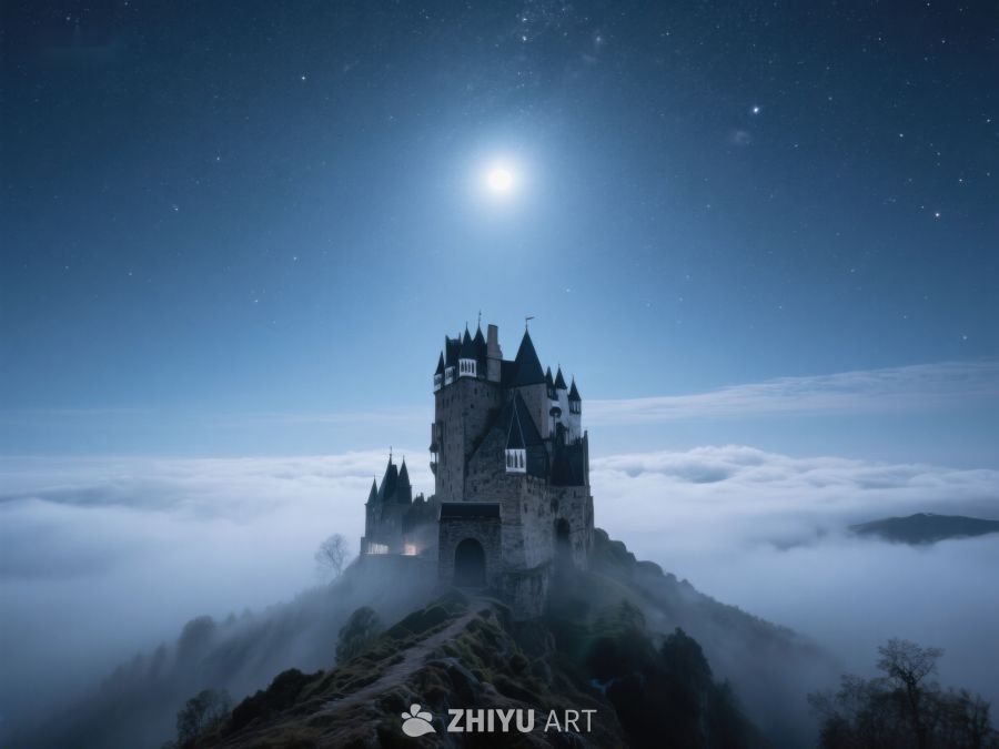 夜幕下的山顶古堡 504