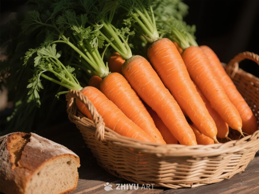 新鲜胡萝卜与面包的静物组合 495