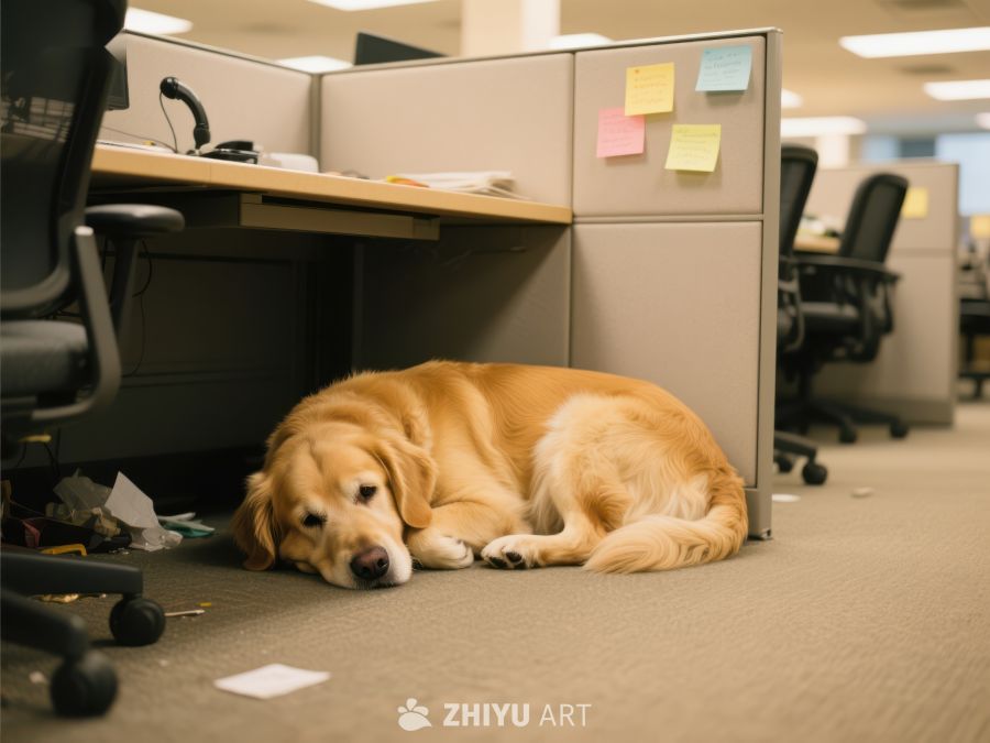 办公室里的金毛犬安静休息 12