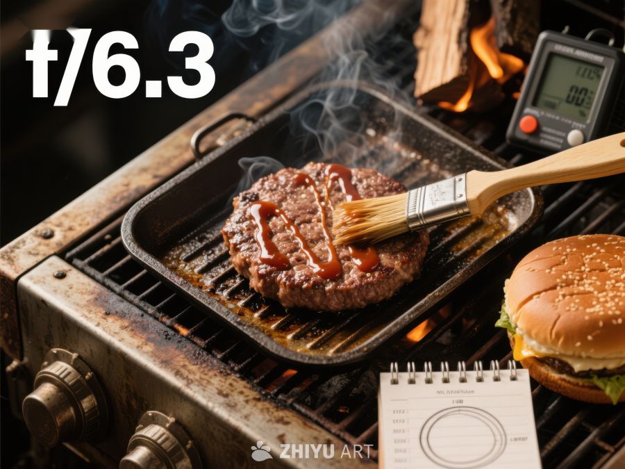 烧烤汉堡肉饼，涂抹酱料 555