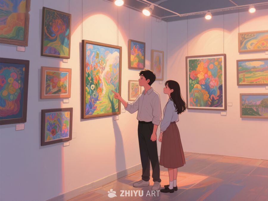艺术画廊中的情侣观赏 1027