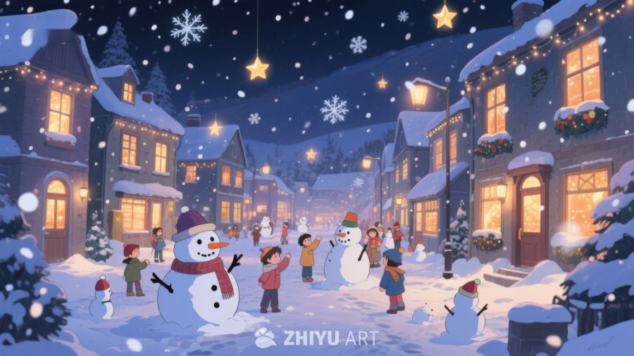 冬夜雪景中的欢乐小镇 110