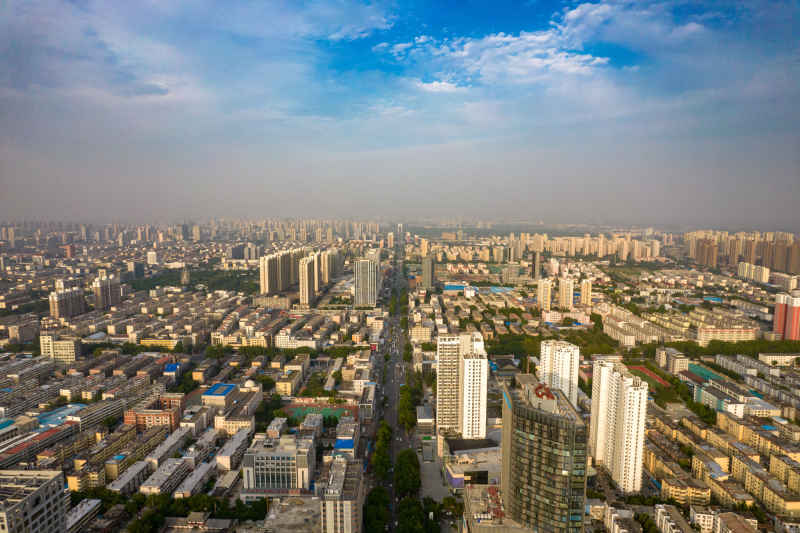 山东济宁城市建设天际线航拍摄影图