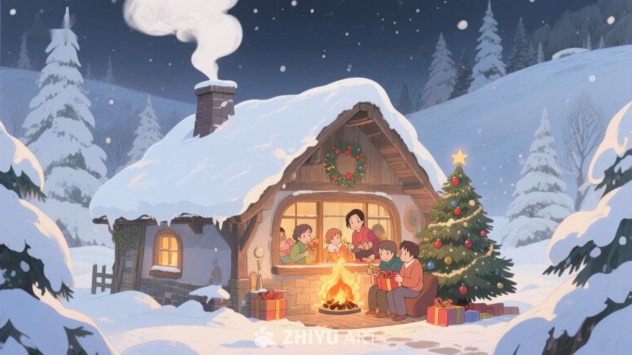 冬夜温馨小屋，家人围炉欢聚 82