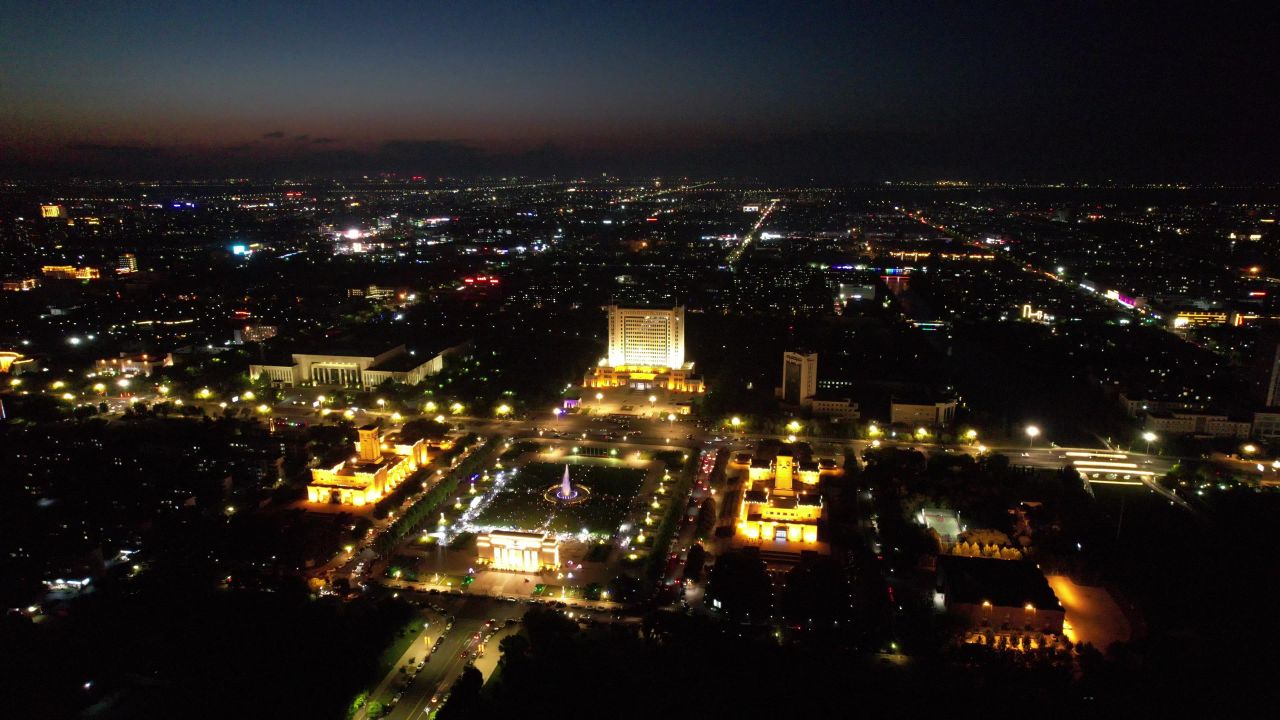  山东东营城市夜景灯光交通航拍