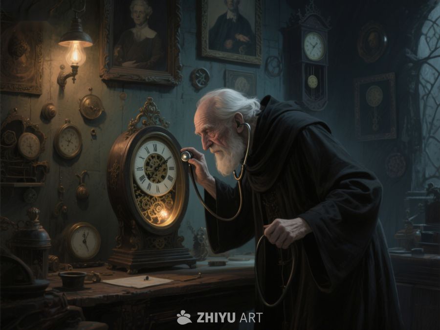 老人专注聆听古老座钟的嘀嗒声 239
