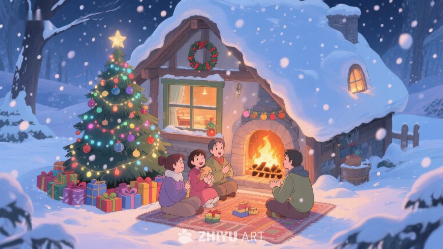 雪夜温馨家庭围炉 403