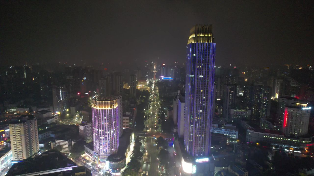 南宁城市夜景交通航拍 