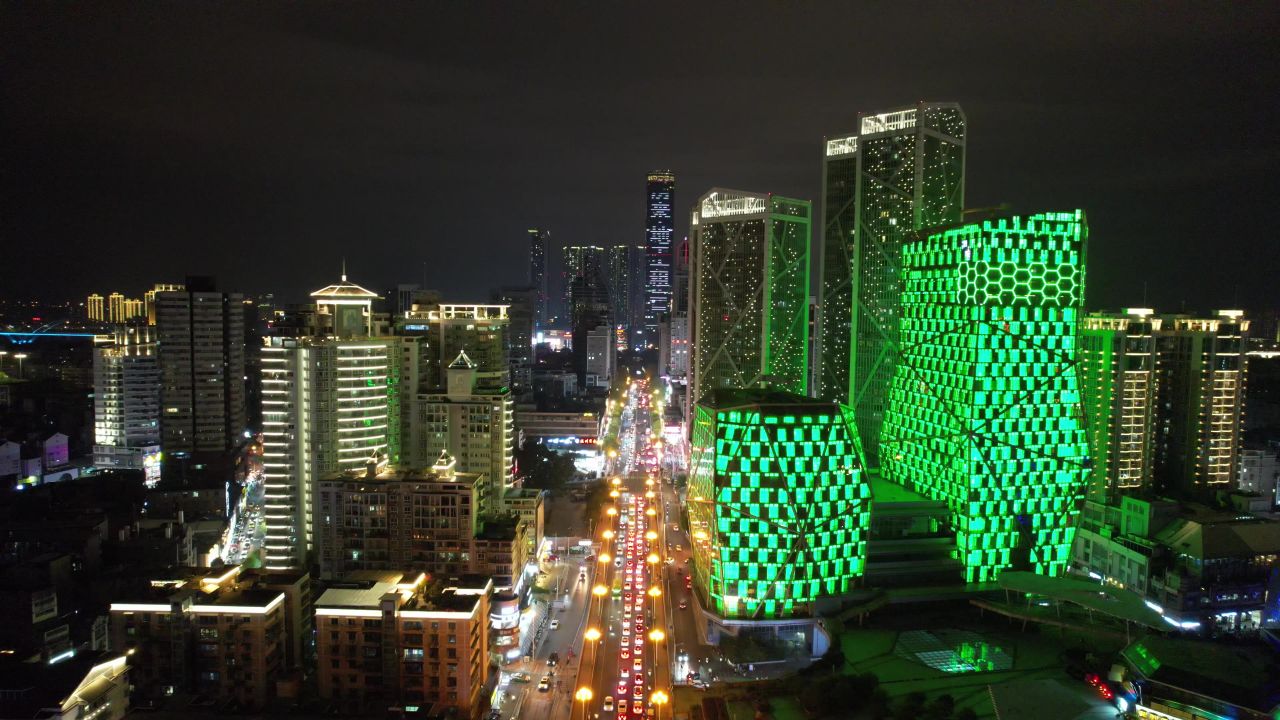 柳州夜景交桥梁航拍 