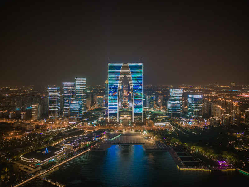航拍 江苏 苏州 城市 夜景