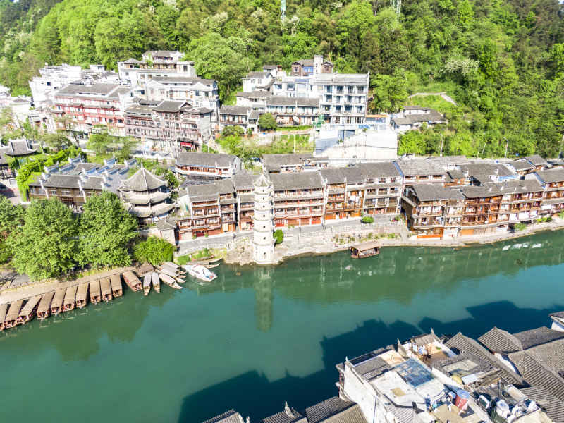 中国著名旅游景点湖南湘西凤凰古城航拍摄影图