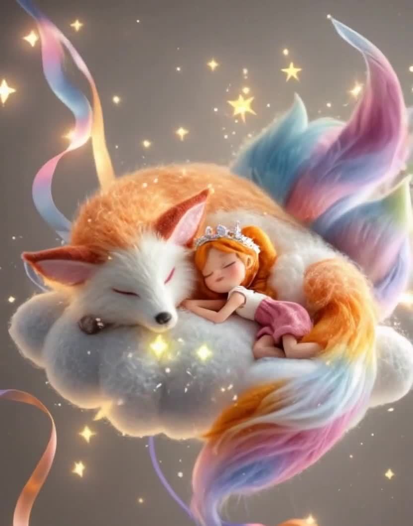 一个小女孩戴着皇冠，穿着白色上衣和粉色裙子，闭着眼