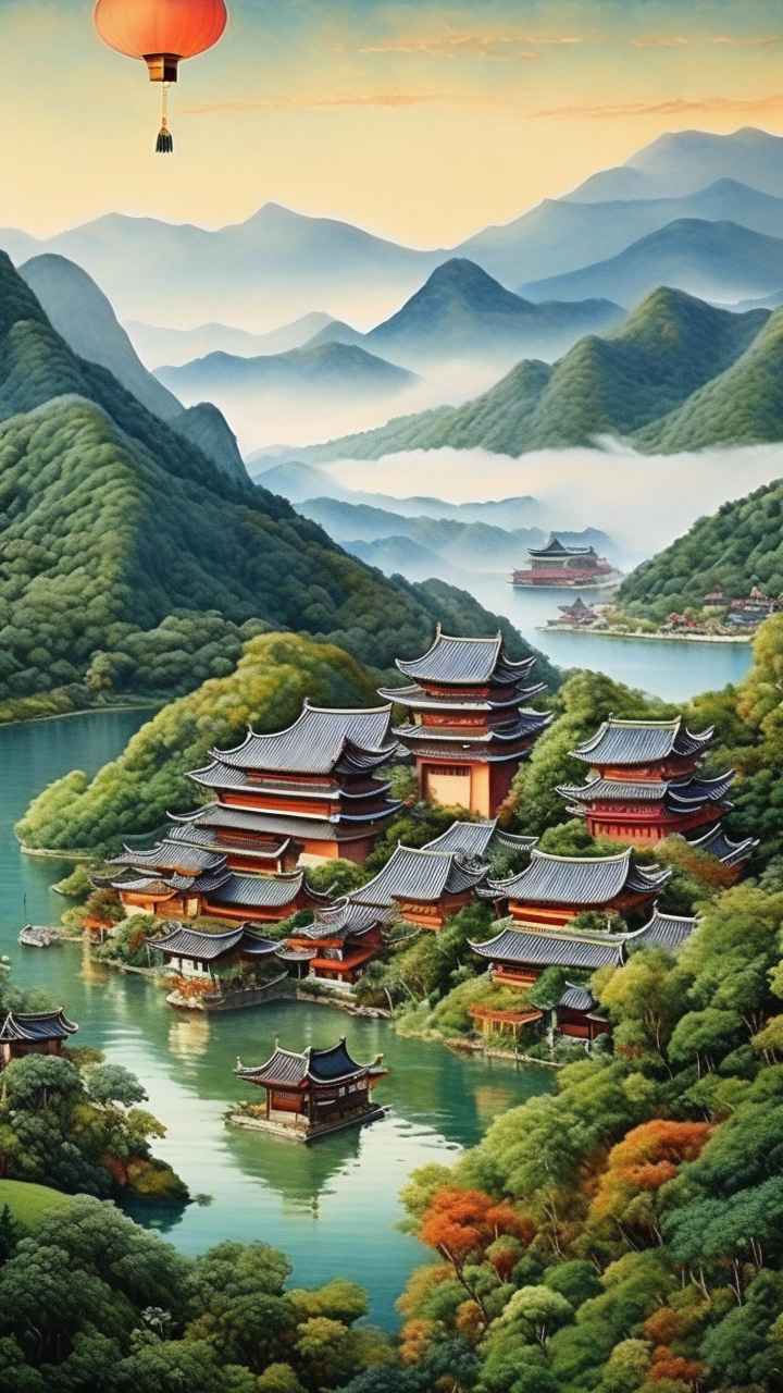 青山绿色村庄插画 40