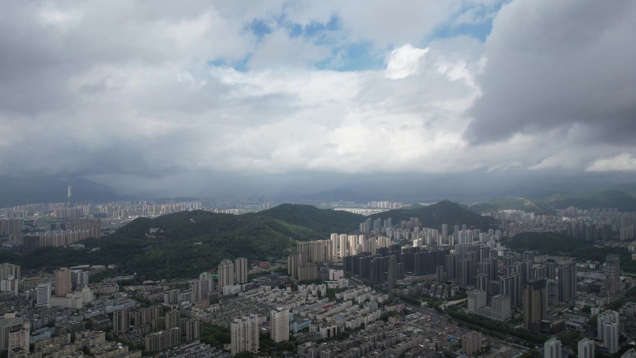 浙江温州城市风光城市全景蓝天白云航拍 