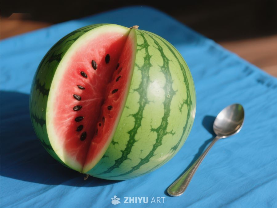 切开的西瓜与勺子 406