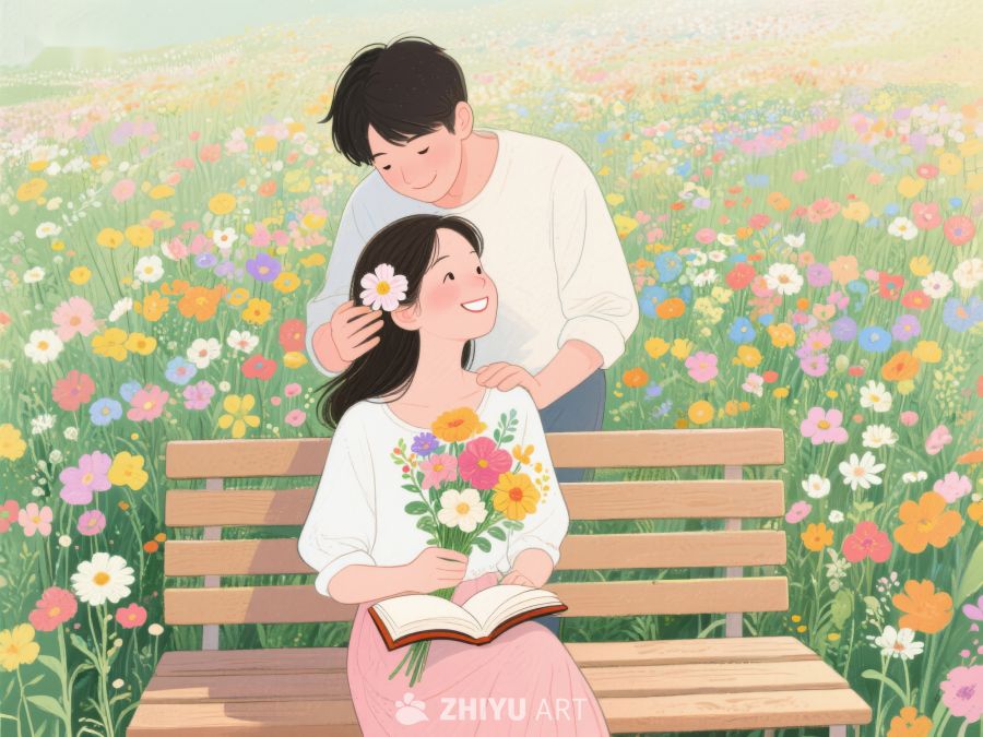 花海中温馨的阅读时光 356