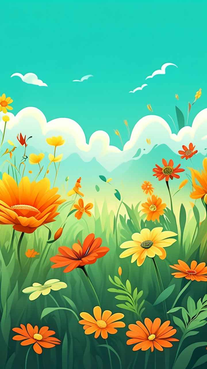 一幅乡村鲜花插画形式柔和圆润背景明亮 9