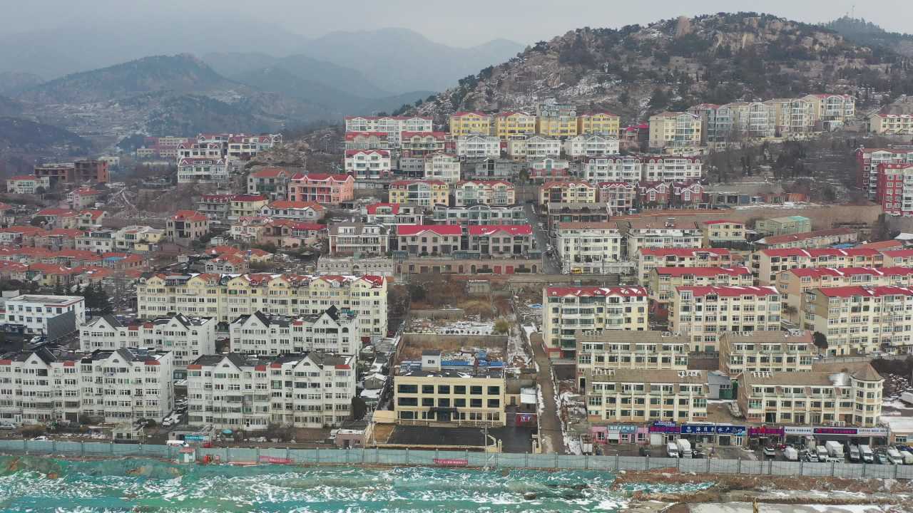 青岛沙子口海边雪景航拍 4