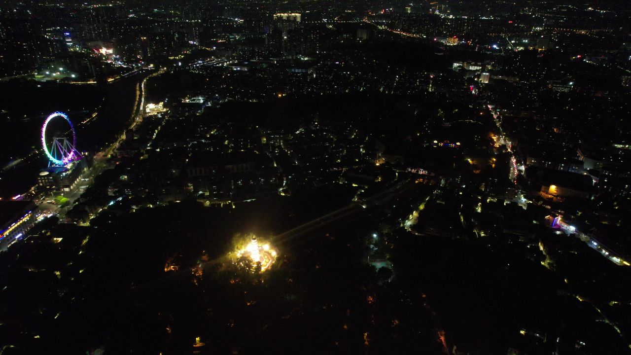 广东中山城市夜景灯光航拍
