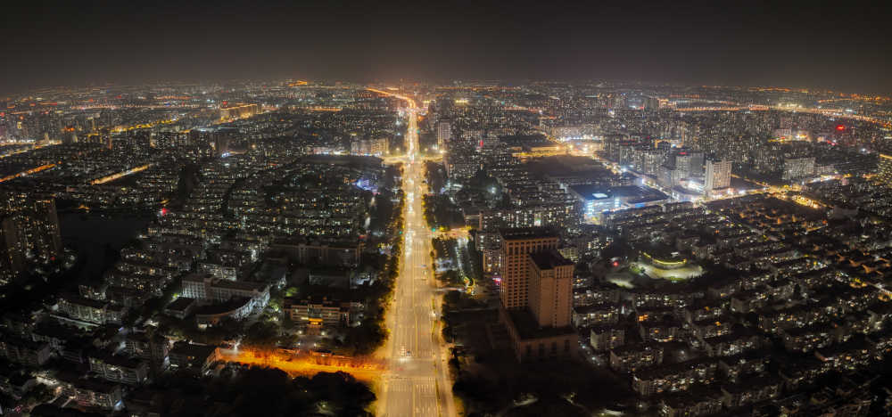 航拍昆山城市夜景