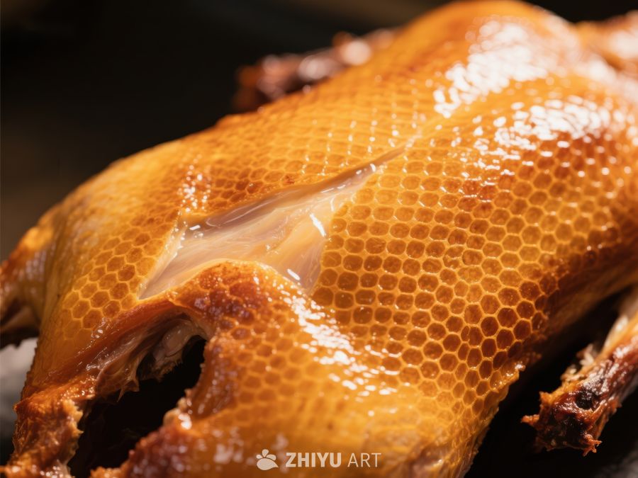 烤鸭特写：金黄酥脆的美味