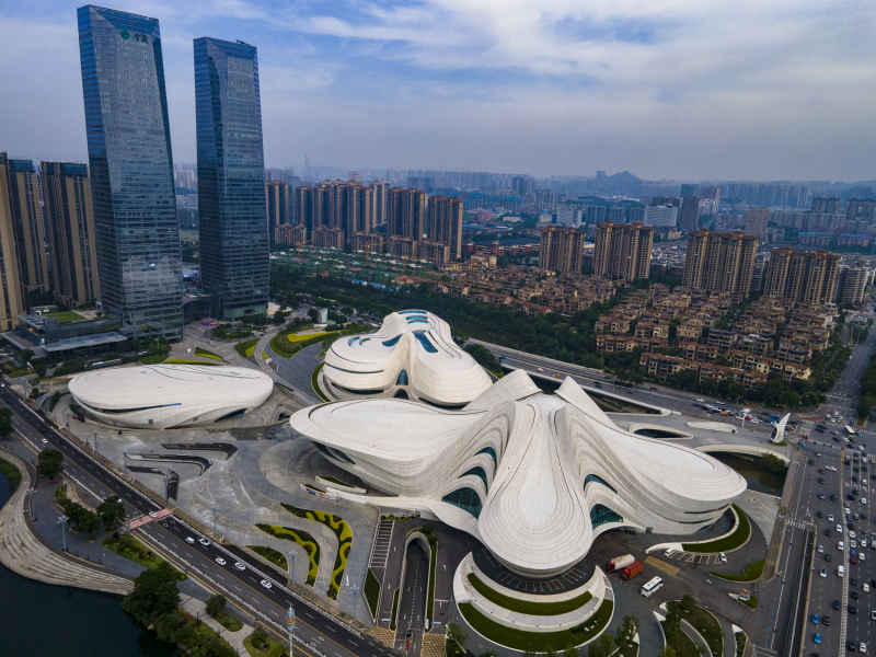 湖南长沙梅溪湖文化艺术中心节庆岛航拍摄影图