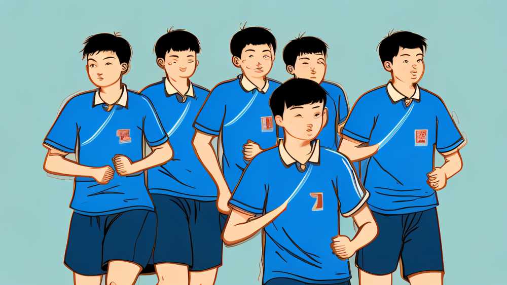 蓝色开学社团运动学生线条插画