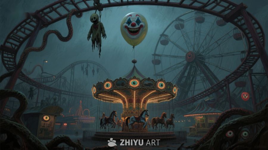 夜幕下的诡异游乐园