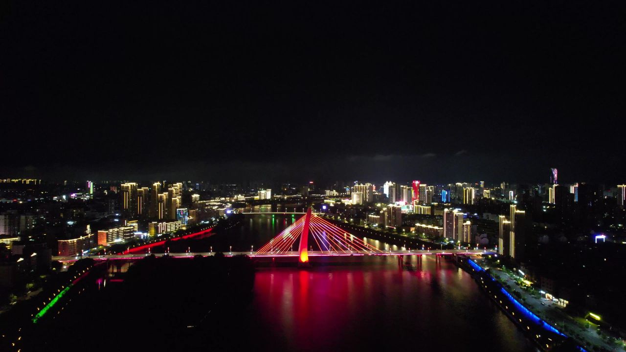 江西赣州章水两岸夜景灯光航拍