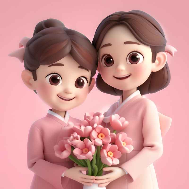 双手捧着鲜花母女粉色背景图 9