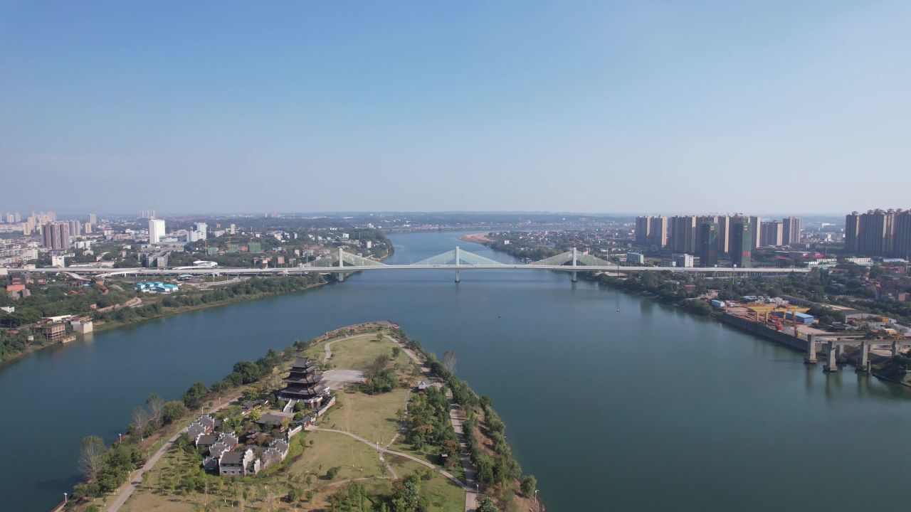 湖南衡阳湘江东洲岛航拍