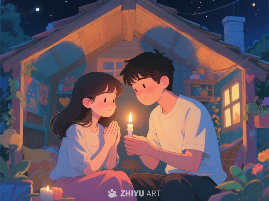 温馨夜晚，烛光下的两人 906