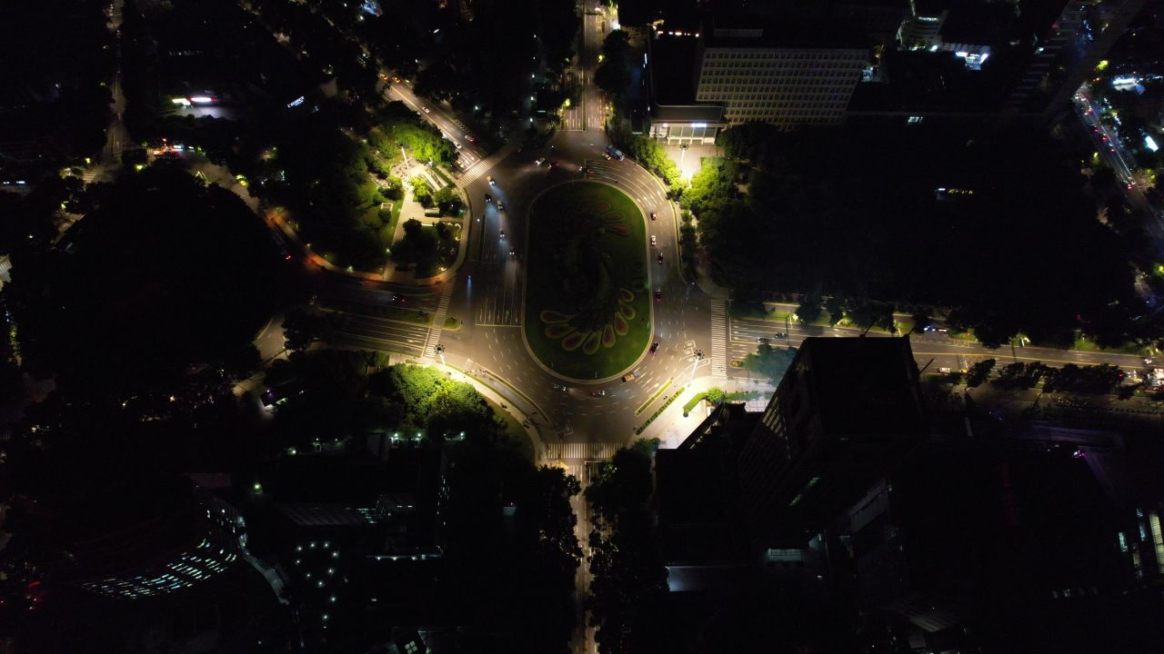 江苏南京城市夜景灯光航拍 