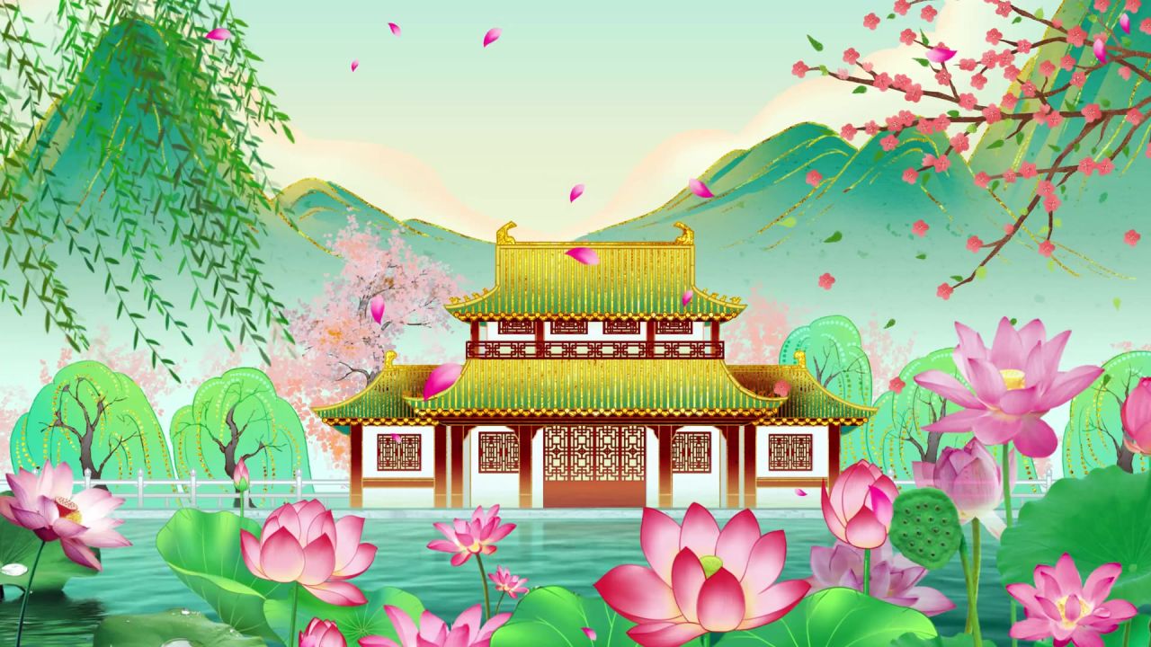 荷塘月色中国风水墨舞台LED背景视频 67