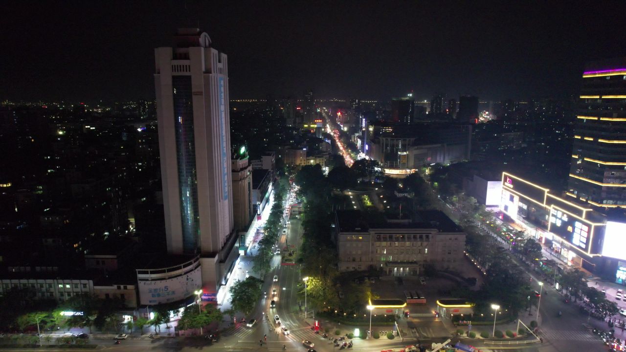 广东湛江城市夜景灯光交通航拍