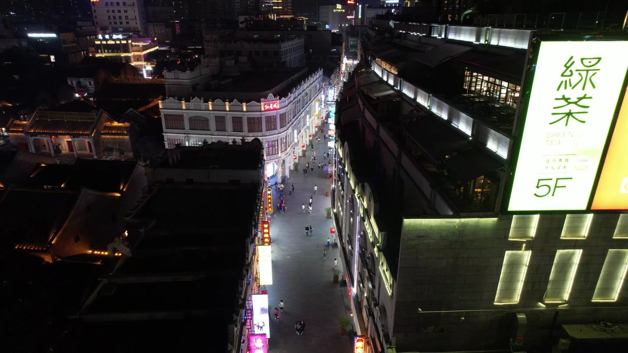 南宁步行街夜景交通航拍