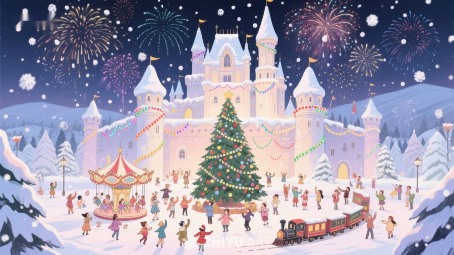 冬夜城堡前的圣诞集市 30