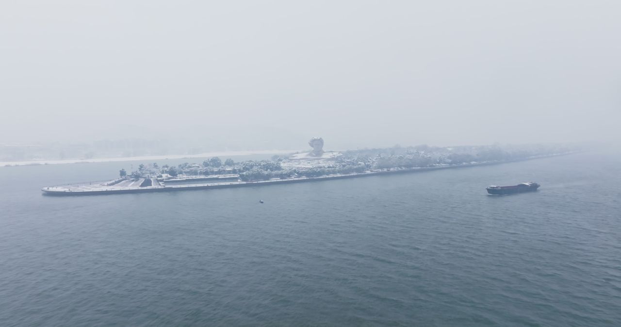 湖南长沙橘子洲头雪景航拍 8