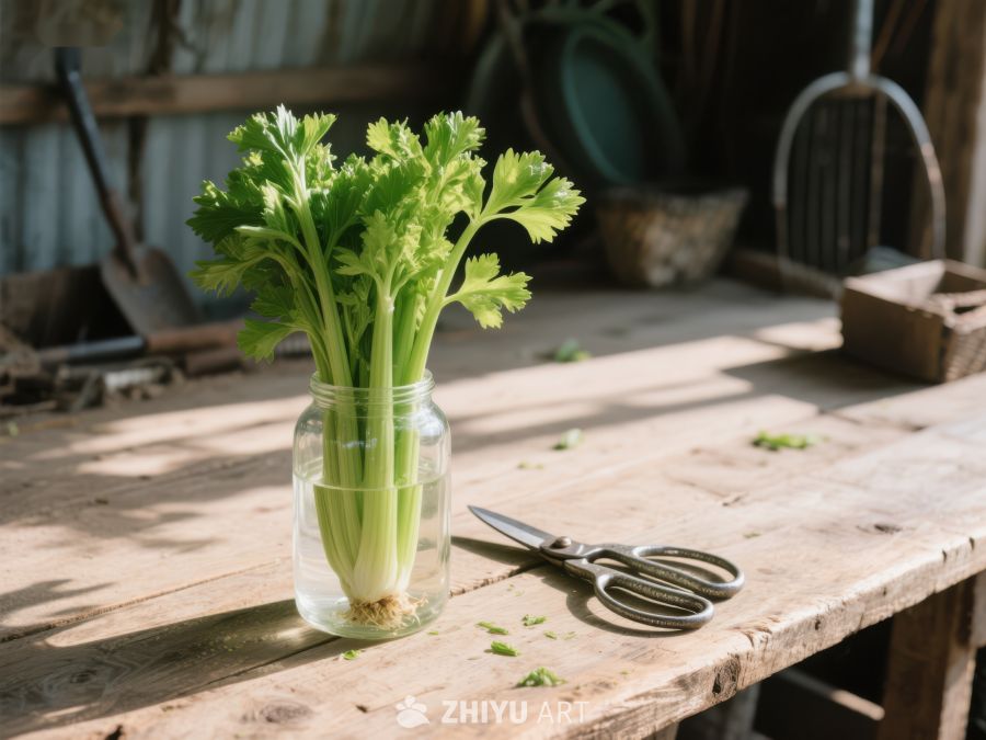 玻璃瓶中水培的芹菜 17