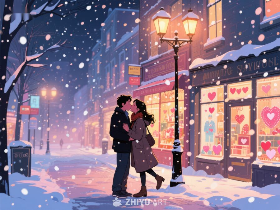雪夜街头的浪漫邂逅 884