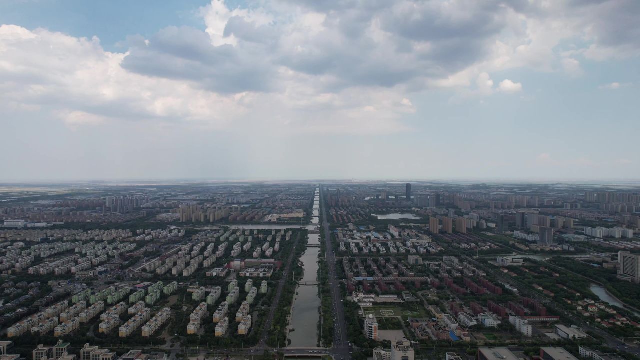 山东东营城市大景航拍 