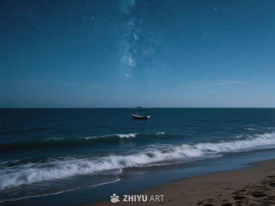 夜空下的孤舟与海浪 304